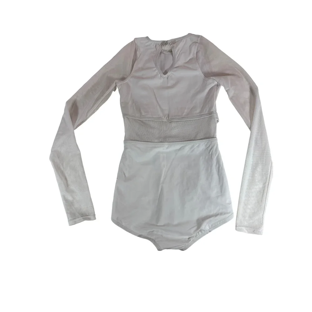 Balera Dancewear White Cross Front Mesh Long Sleeve Bodice Leotard 14812 SA
